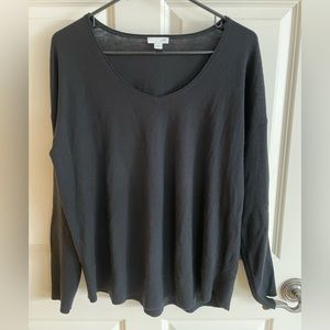 JJill black v neck sweater with rib detail at hem